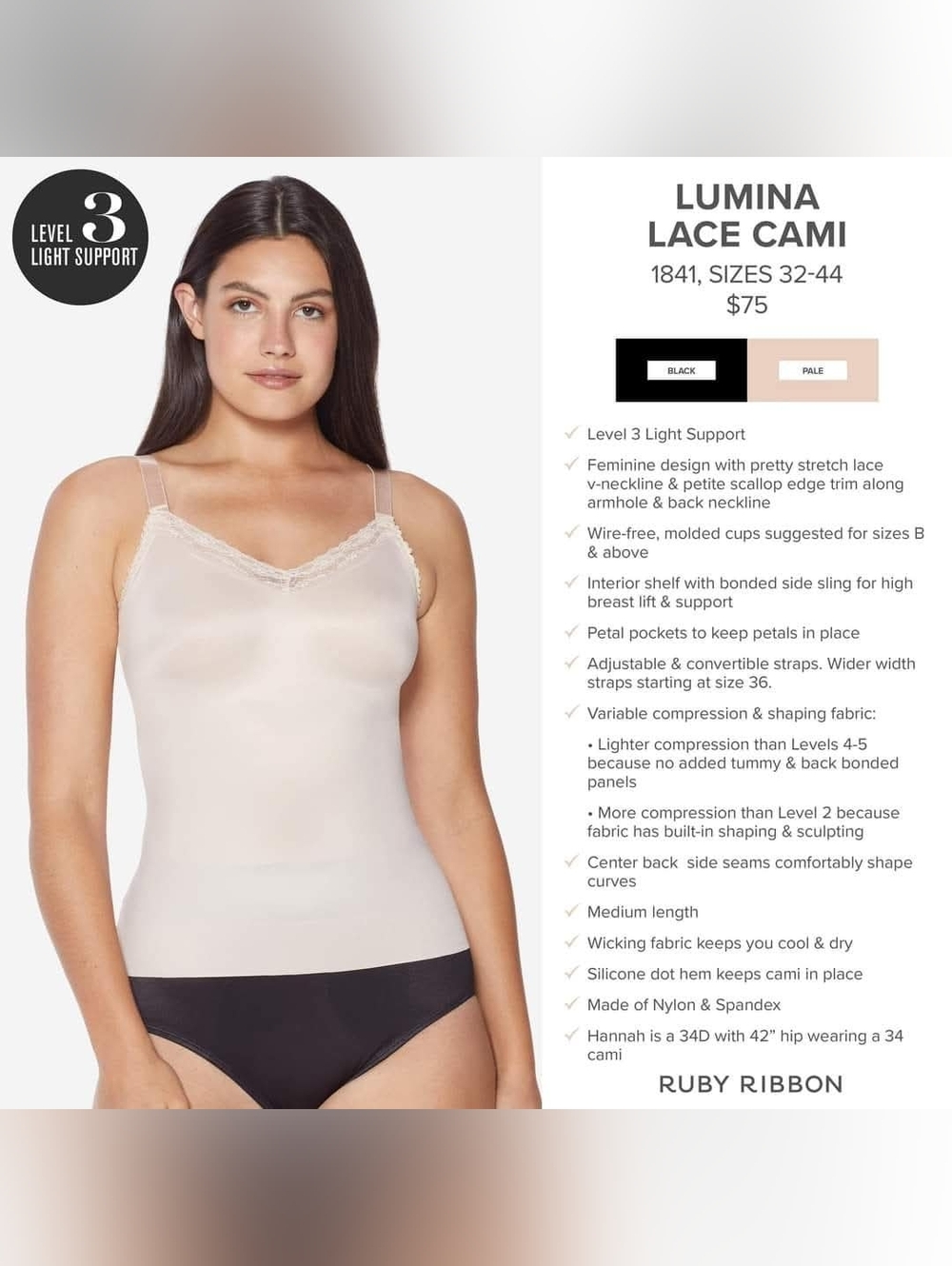 Ruby Ribbon Lumina Lace Camisole in Color Pale Level 3